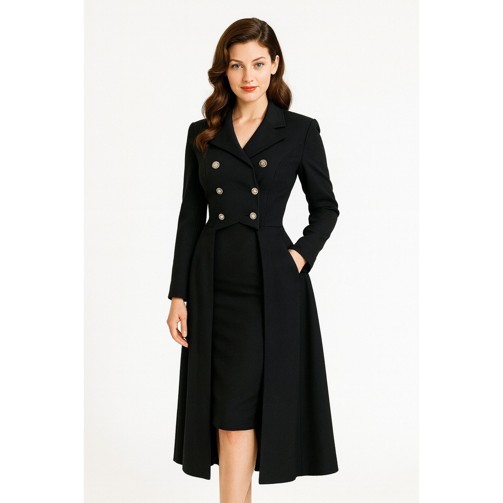 Marie‎ Claire Fiala Gothic Steampunk Military Tailcoat Black Long Jacket Cosplay